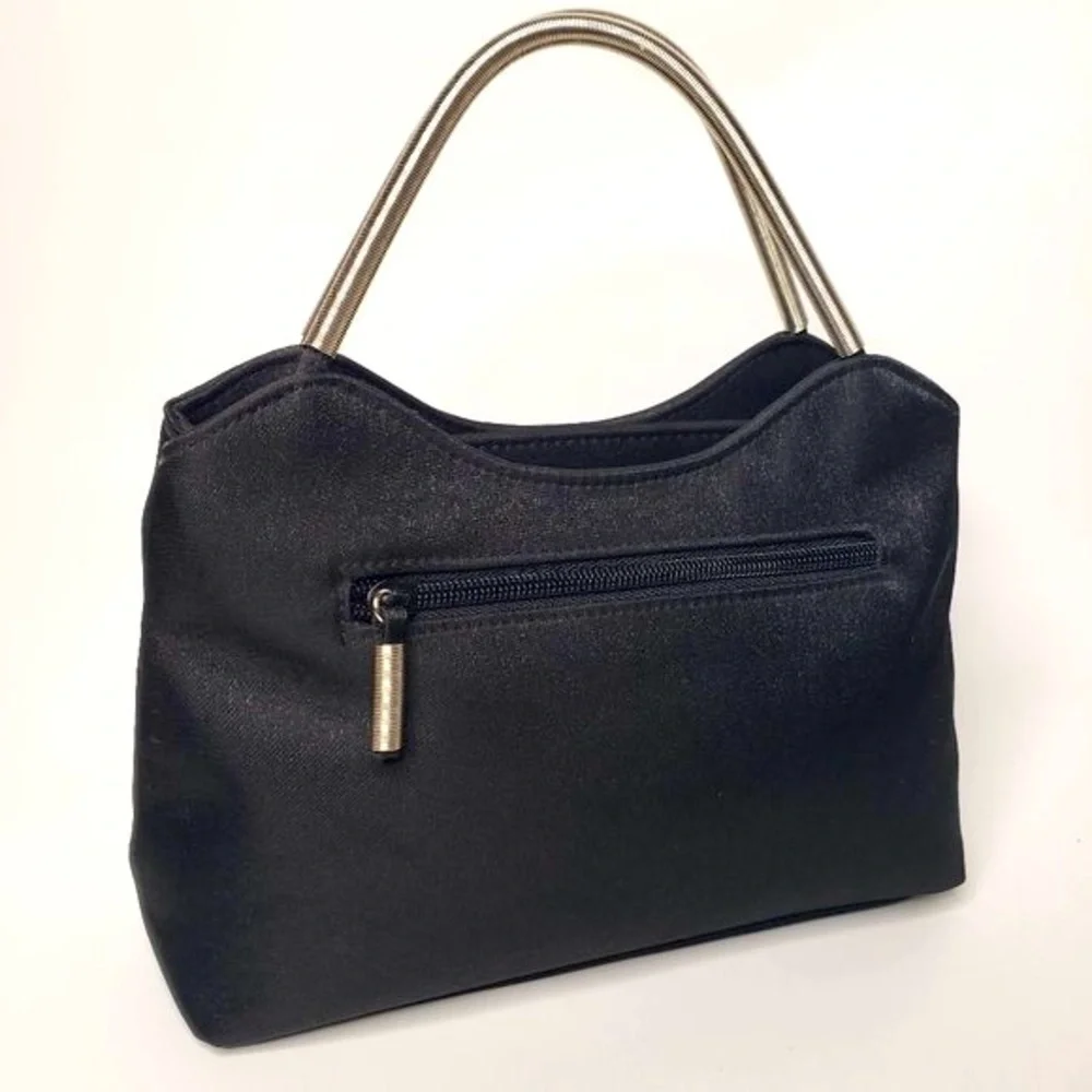 Black Metallic Fabric Spring Style Metal Handle‎ Handbag Purse